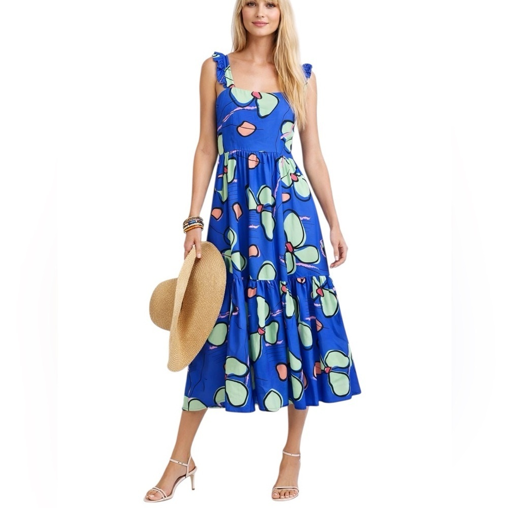 Crosby By Mollie Burch Midi Dress S Ruffled Straps Summer Essential Tropical